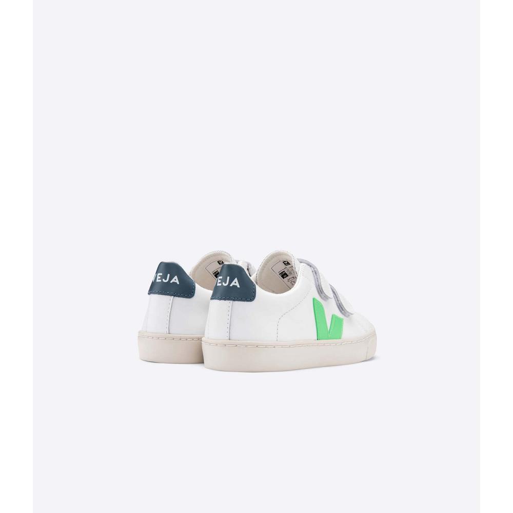 Kids' Veja ESPLAR LEATHER Sneakers White/Green | ZA 816EBC